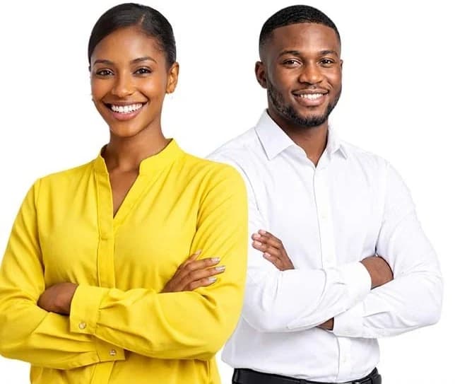 Two smiling Best Afrika members with arms crossed